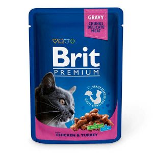 Brit PREMIUM Cat Adult Chicken & Turkey Пауч (Влажный Корм) Брит Премиум для Кошек с Курицей и Индейкой в Аппетитной Подливке — 100г.