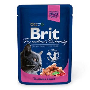 Brit PREMIUM Cat Adult Salmon & Trout Пауч (Влажный Корм) Брит Премиум для Кошек с Лососем и Форелью в Аппетитной Подливке — 100г.