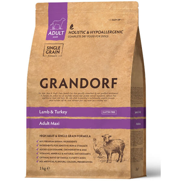 Сухой корм Grandorf LAMB & TURKEY MAXI dog Сухой Корм Грандорф для Собак Крупных, Больших, MAXI пород в возрасте от 1 года с Ягнёнком и Индейкойм
