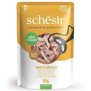 Влажный Корм Шезир Туна энд Чикен (Пауч) с Ннатуральными Тунцом и Курицей в Желе для Котов – 85г.