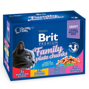 Brit PREMIUM Cat Adult Family Plate Chunks Пауч (Влажный Корм) Брит Премиум для Взрослых Кошек Ассорти Семейная Тарелка - 1200г.