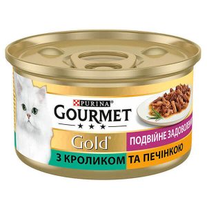 Жидкий Корм (Консерва) Гурмет Голд Двойное Удовольствие для Кошек c Кроликом и Печенью – 85г.
