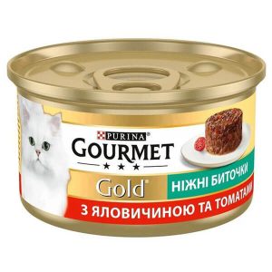 Жидкий Корм (Консерва) Гурмет Голд Нежные Биточки для Кошек с Говядиной и Томатами – 85г.