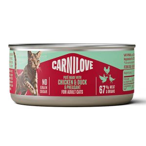 Влажный корм-паштет Carnilove с курицей, уткой и фазаном для взрослых кошек старше 12 месяцев. Полнорационный паштет для ежедневного питания кошек.