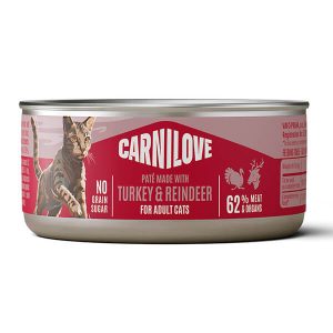 Влажный корм-паштет Carnilove с индейкой и северным оленем для взрослых кошек старше 12 месяцев. Полнорационный паштет для ежедневного питания кошек.