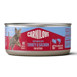 Влажный корм-паштет Carnilove с индейкой и лососем для котят. Полнорационный паштет для ежедневного питания котят в период роста и развития