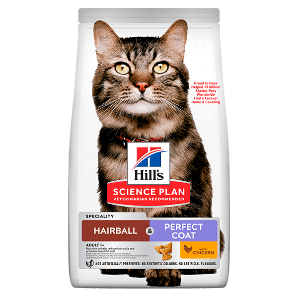 Сухой корм HILL’S Cat Adult Hairball & Perfect Coat Chicken Сухой корм Хиллс(Hills) с курицей для взрослых кошек от 1 года, контроль шерстяных комков и здоровье кожи и шерсти