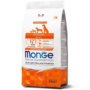 Monge Dog All breeds Adult утка, рис и картофель — это полнорационный сухой корм супер-премиум класса для взрослых собак всех пород - 2,5 кг.