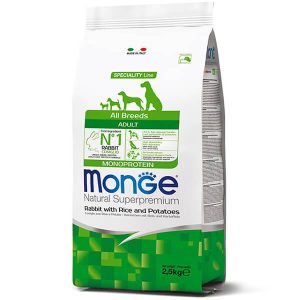 Monge Dog All breeds Adult кролик, рис и картофель — это полнорационный сухой корм супер-премиум класса для взрослых собак всех пород - 2,5 кг.