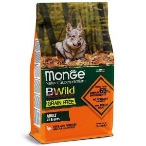 Monge Dog BWild Grain Free Утка — это полноценный беззерновой сухой корм для взрослых собак всех пород - 2,5 кг.