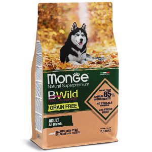 Monge Dog Bwild Grain Free Лосось — это полнорационный беззерновой сухой корм для взрослых собак всех пород - 2,5 кг.