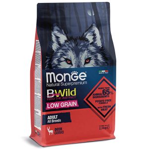 Monge Dog Bwild Low Grain с олениной — это полнорационный сухой низкозерновой корм для взрослых собак всех пород - 2,5 кг.