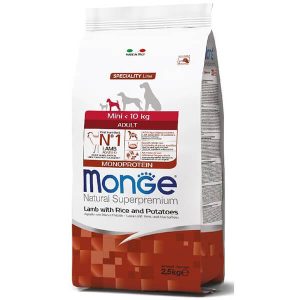 Monge Dog Mini Adult ягнёнок, рис и картофель — это полнорационный сухой корм для взрослых собак мелких пород - 2,5 кг.