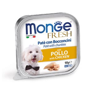 Полнорационный влажный корм в ламистере Monge Dog Fresh с курицей для взрослых собак всех пород в виде паштета с мясом курицы - 100 г.