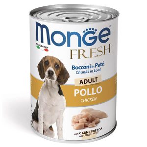 Полнорационный влажный корм Monge Dog Fresh с курицей для взрослых собак всех пород в формате мясного рулета с курицей - 400 г.