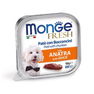 Полнорационный влажный корм в ламистере Monge Dog Fresh с уткой для собак суперпремиум класса в виде нежного паштета с мясом утки - 100 г.