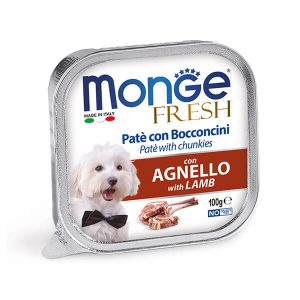 Полнорационный влажный корм в ламистере Monge Dog Fresh с ягнёнком для взрослых собак всех пород в виде нежного паштета с мясом ягнёнка - 100 г.