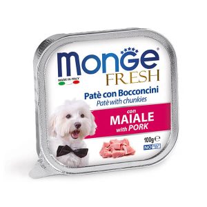 Полнорационный влажный корм в ламистере Monge Dog Fresh со свининой для взрослых собак всех пород в виде нежного паштета с кусочками свежей свинины - 100 г.
