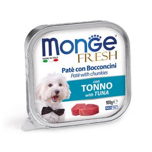 Полнорационный влажный корм Monge Dog Fresh с тунцом для собак суперпремиум класса в виде нежного паштета с мясом тунца - 100 г.