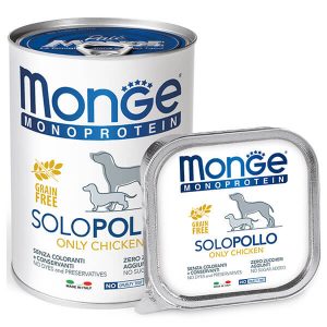 Monge Dog Solo 100% Курица — влажный корм для собак суперпремиум класса с монопротеиновой формулой на основе одного источника животного белка — мяса цыплёнка