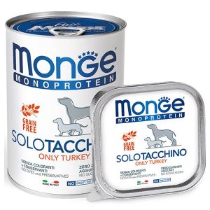Monge Dog Solo 100% Индейка — монопротеиновый влажный корм суперпремиум класса для собак всех пород с чувствительным пищеварением и склонностью к пищевой аллергии.