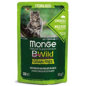 Monge Cat Bwild Grain Free Wet Sterilised boar & vegetables — это влажный корм для стерилизованных кошек и кастрированных котов