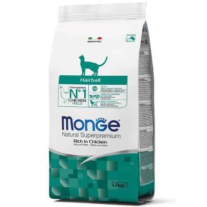 Monge Cat Adult Hairball rich in chicken — это сухой полнорационный корм с курицей для взрослых кошек, склонных к скоплению шерсти в желудке - 1,5 кг.
