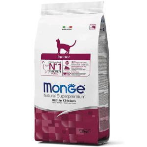 Monge Cat Adult Indoor с курицей — сухой полнорационный корм для взрослых домашних кошек с низкой физической активностью - 1,5 кг.