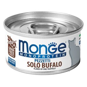 Monge Monoprotein Cat Flakes of Buffalo — это влажный корм для взрослых кошек из мяса буйвола в виде хлопьев. Полноценный монопротеиновый рацион подходит для кошек всех пород, в том числе питомцев с чувствительным пищеварением