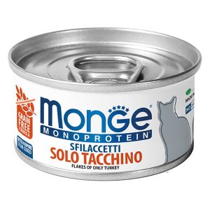 Monge Monoprotein Cat Flakes of Turkey — это влажный корм для взрослых кошек с индейкой в мясных хлопьях. Полноценный монопротеиновый рацион подходит для кошек всех пород, в том числе питомцев с чувствительным пищеварением