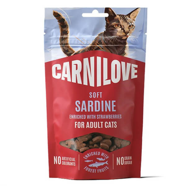 Лакомство Carnilove SARDINE & STRAWBERRY Cat — 50г. Лакомство Карнилав с сардинами и клубникой для укрепления иммунитета взрослых кошек