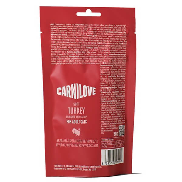 Лакомство Carnilove TURKEY & CATNIP Cat — 50г. Лакомство Карнилав для взрослых кошек с индейкой и кошачьей мятой
