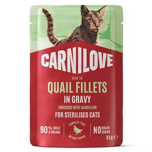 Влажный корм из настоящего мяса в пауче Carnilove с перепелкой, индейкой и одуванчиком в нежном соусе для стерилизованных кошек и кастрированных котов