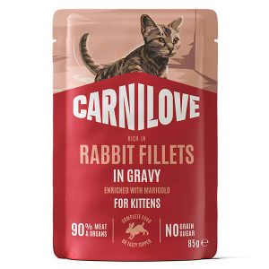 Влажный корм из настоящего мяса в пауче Carnilove с кроликом, индейкой и календулой в нежном соусе для котят
