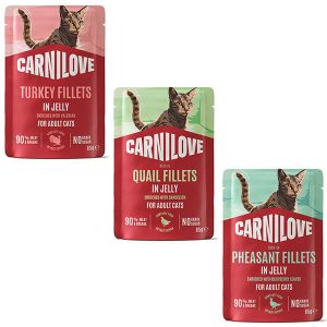 Набор влажного корма Carnilove Multipack Jelly в пауче из настоящего мяса в виде деликатных кусочков различных видов мясного филе в аппетитном желе для взрослых кошек