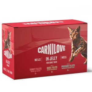 Набор влажного корма Carnilove Multipack Jelly в пауче из настоящего мяса в виде деликатных кусочков различных видов мясного филе в аппетитном желе для взрослых кошек