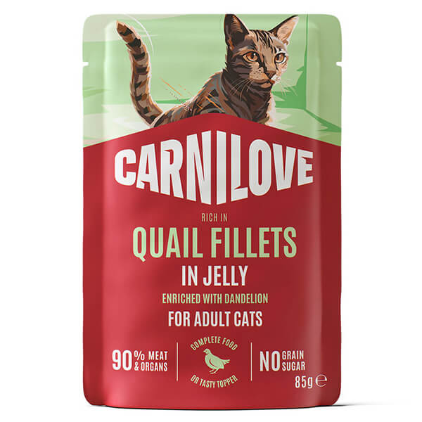 Корм Carnilove Jelly Quail & Dandelion для кошек — 85 г. Влажный корм из настоящего мяса в пауче Carnilove с перепелкой, индейкой и одуванчиком в аппетитном желе для взрослых кошек