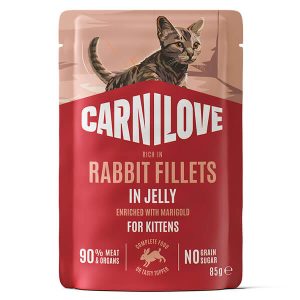 Влажный корм из настоящего мяса в пауче Carnilove с кроликом, индейкой и календулой в аппетитном желе для котят
