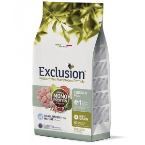 Сухой корм Exclusion с курицей для взрослых собак мелких, малых пород старше 8 лет. Полнорационный корм для ежедневного питания взрослых собак
