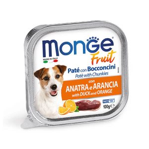 Полнорационный Корм-Паштет в ламистере Monge Fruit Dog Adult with Duck and Orange для взрослых собак из свежего мяса утки с добавлением апельсина