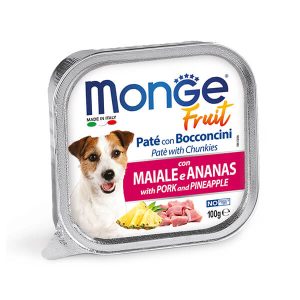 Полнорационный Корм-Паштет в ламистере Monge Fruit Dog Adult with Pork and Pineapple для взрослых собак из свежего мяса свинины с добавлением ананаса