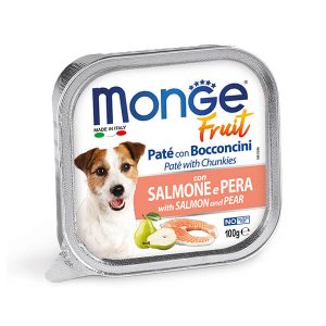 Полнорационный Корм-Паштет в ламистере Monge Fruit Dog Adult with Salmon and Pear для взрослых собак из нежного мяса лосося с добавлением груши