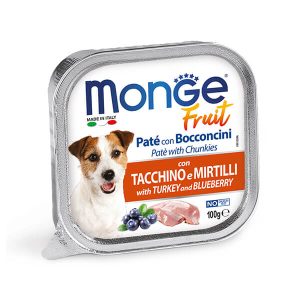 Полнорационный Корм-Паштет в ламистере Monge Fruit Dog Adult with Turkey and Blueberry для взрослых собак из мяса индейки с добавлением черники