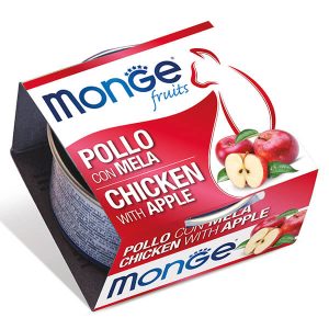 Monge Fruits Cat Adult Chicken with Apple — это влажный корм для взрослых кошек с курицей и яблоками. Дополнительное питание с кусочками курицы и фруктами помогает разнообразить ежедневный рацион кошки
