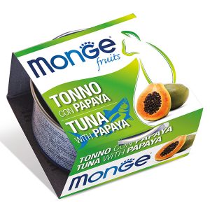 Monge Fruits Cat Adult Tuna with Papaya — это влажный корм для взрослых кошек с тунцом и папайей. Дополнительный корм с нежными кусочками тунца и фруктами помогает разнообразить ежедневный рацион кошки